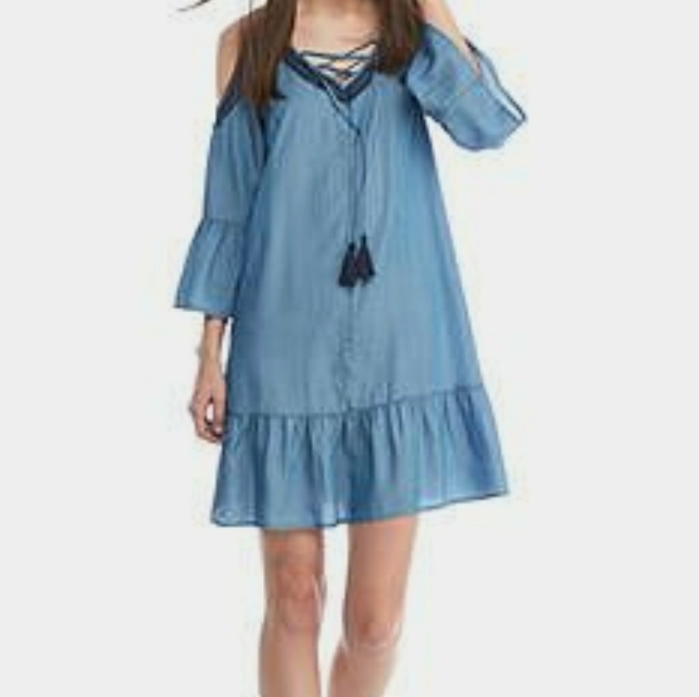 Chambray cold shoulder dress